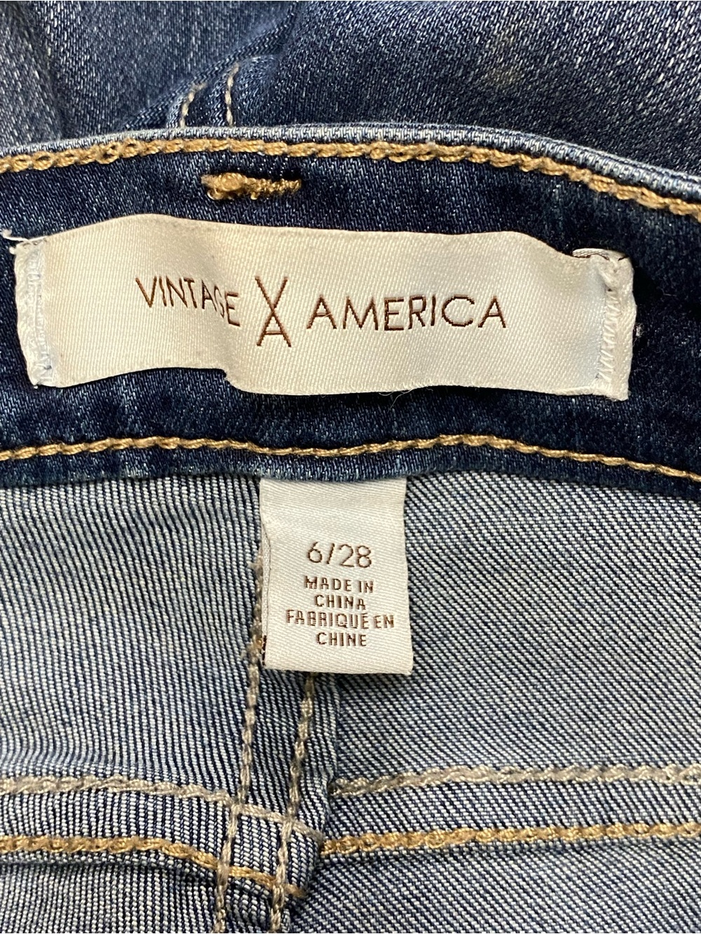 Vintage America Dark Blue Denim Jeans with Gold Stitching